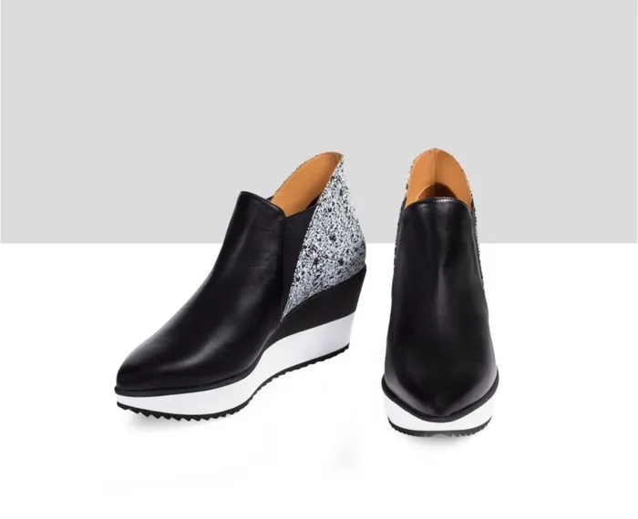 Women Sneakers Audley Shoes Mid Heel Leather Booties Etiopia Black