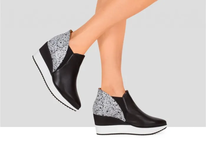 Women Sneakers Audley Shoes Mid Heel Leather Booties Etiopia Black