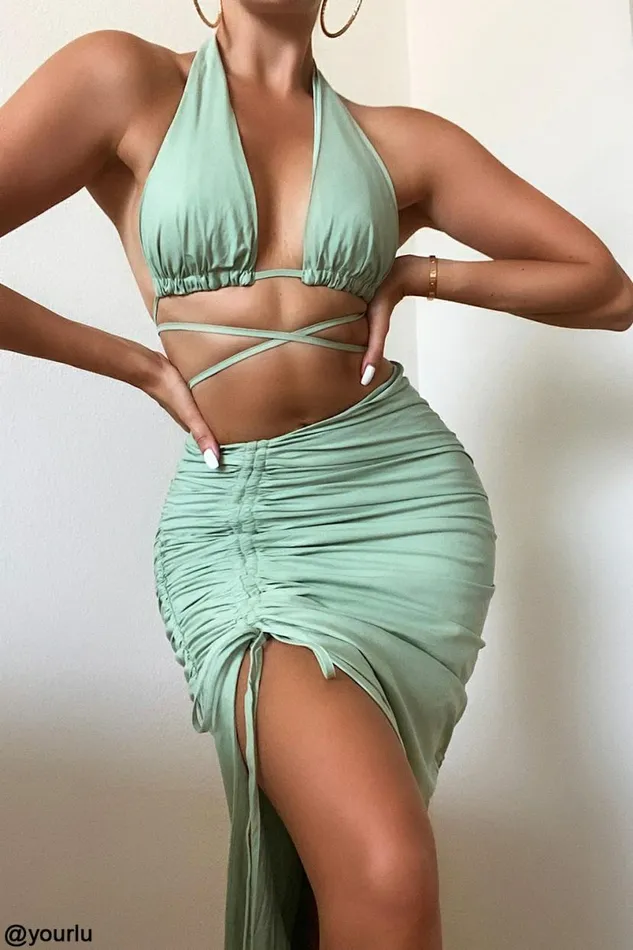 Women Solitaire Sage Gathered Drawstring Maxi Skirt House Of CB Bottoms