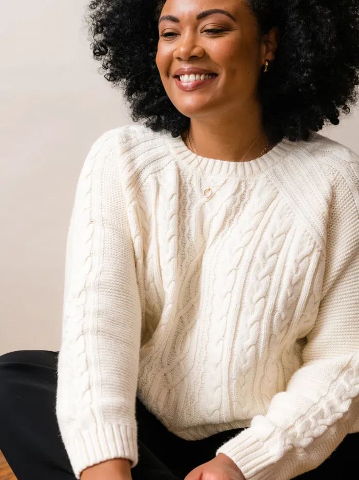 Able Sweaters Women Claudette Fisherman Sweater Antique White