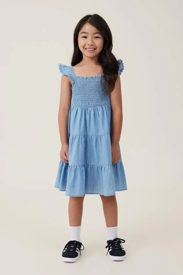 Amy Tiered Dress Chambray Girls Cotton On Dresses