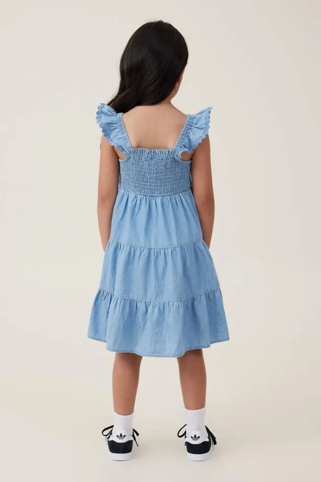 Amy Tiered Dress Chambray Girls Cotton On Dresses