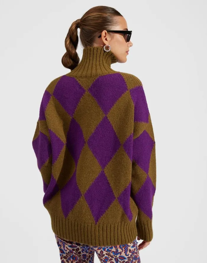 Argyle Sweater Greenpurple Women La Double J Knitwear