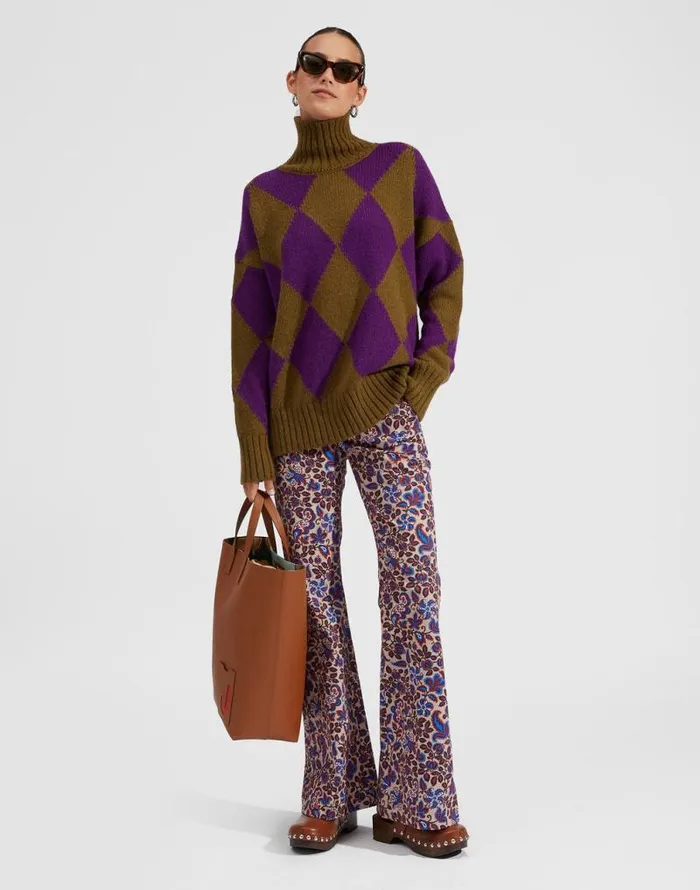 Argyle Sweater Greenpurple Women La Double J Knitwear