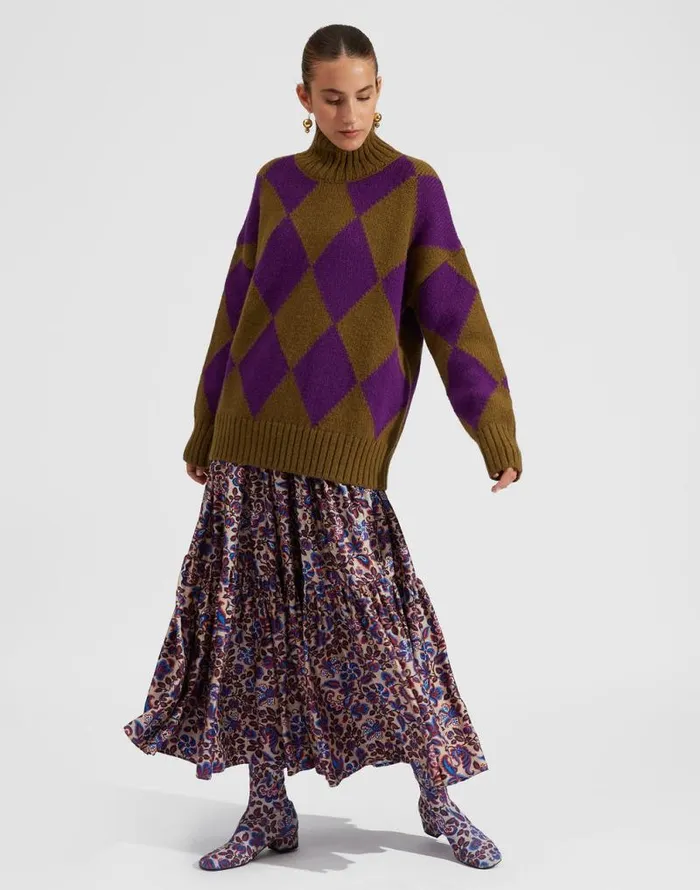 Argyle Sweater Greenpurple Women La Double J Knitwear
