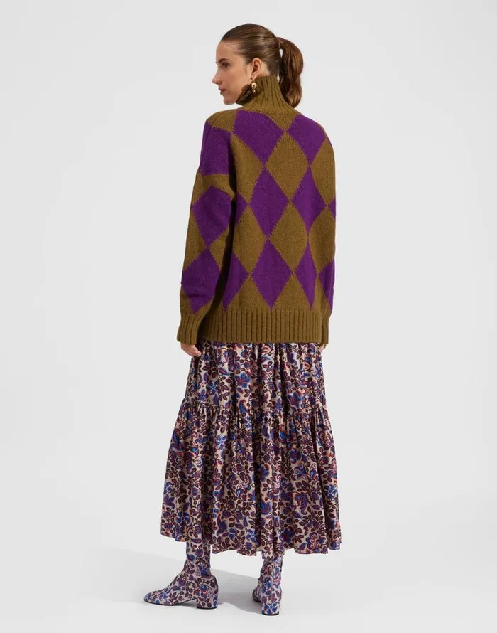 Argyle Sweater Greenpurple Women La Double J Knitwear