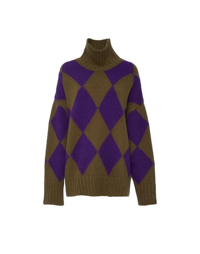 Argyle Sweater Greenpurple Women La Double J Knitwear