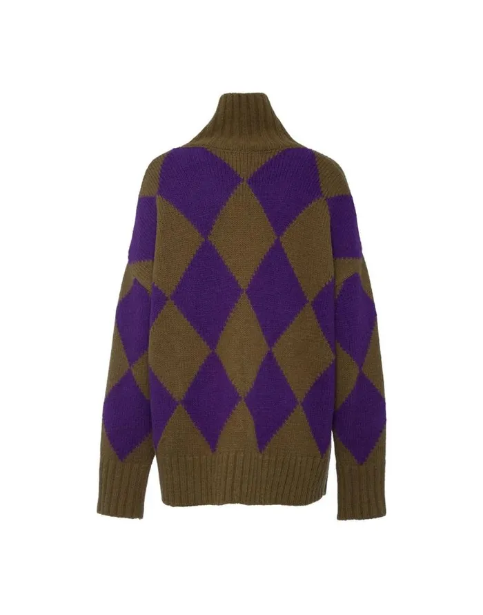 Argyle Sweater Greenpurple Women La Double J Knitwear