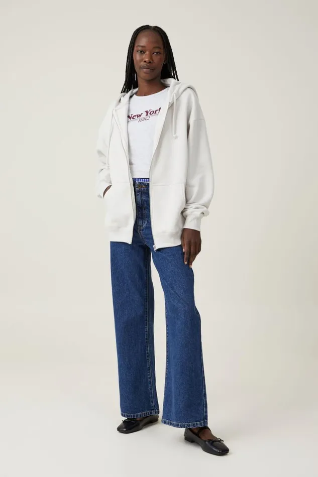 Classic ZipThrough Hoodie Vintage White Women Cotton On Tops
