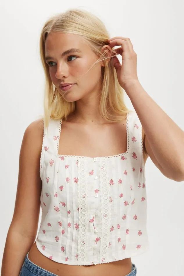 Corset Cami Sully Ditsy Porcelain Women Cotton On Tops