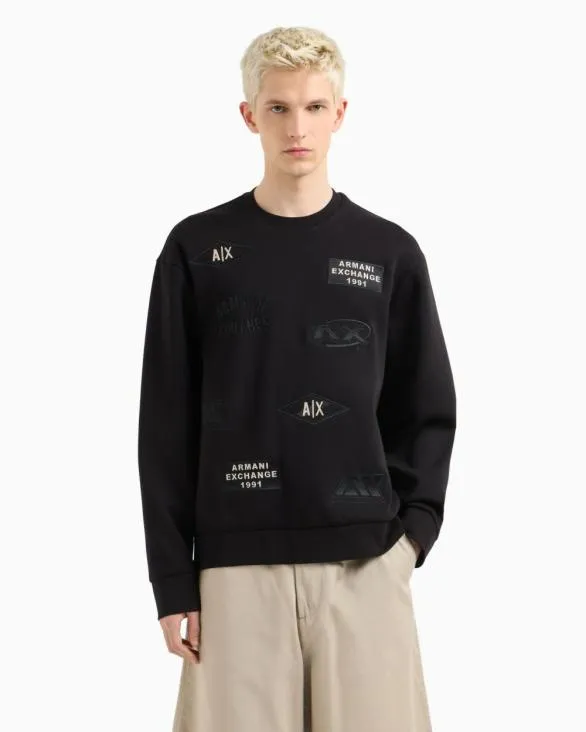 Crewneck Sweatshirt With Patches And Logos Black Men Armani Matching Sets Crewneck Sweatshirt With Patches And Logos Black Men Armani Matching Sets