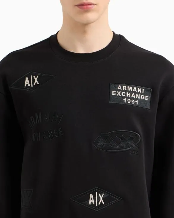 Crewneck Sweatshirt With Patches And Logos Black Men Armani Matching Sets Crewneck Sweatshirt With Patches And Logos Black Men Armani Matching Sets