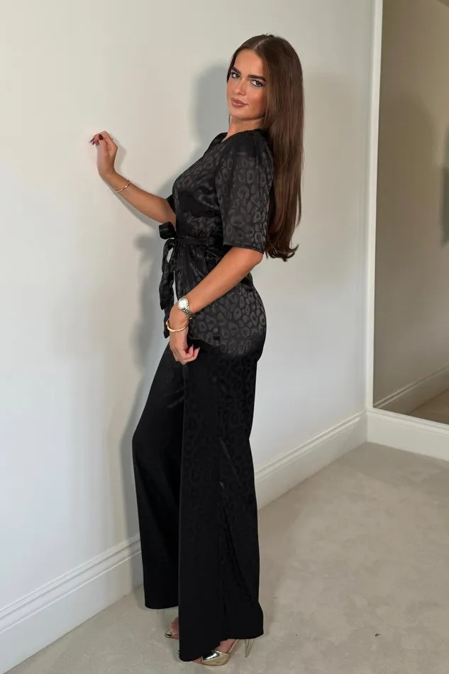 Delilah Black Leopard 34 Sleeve Wide Leg Jumpsuit Women Girl In Mind Jumpsuits and Playsuits