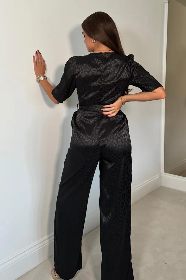 Delilah Black Leopard 34 Sleeve Wide Leg Jumpsuit Women Girl In Mind Jumpsuits and Playsuits