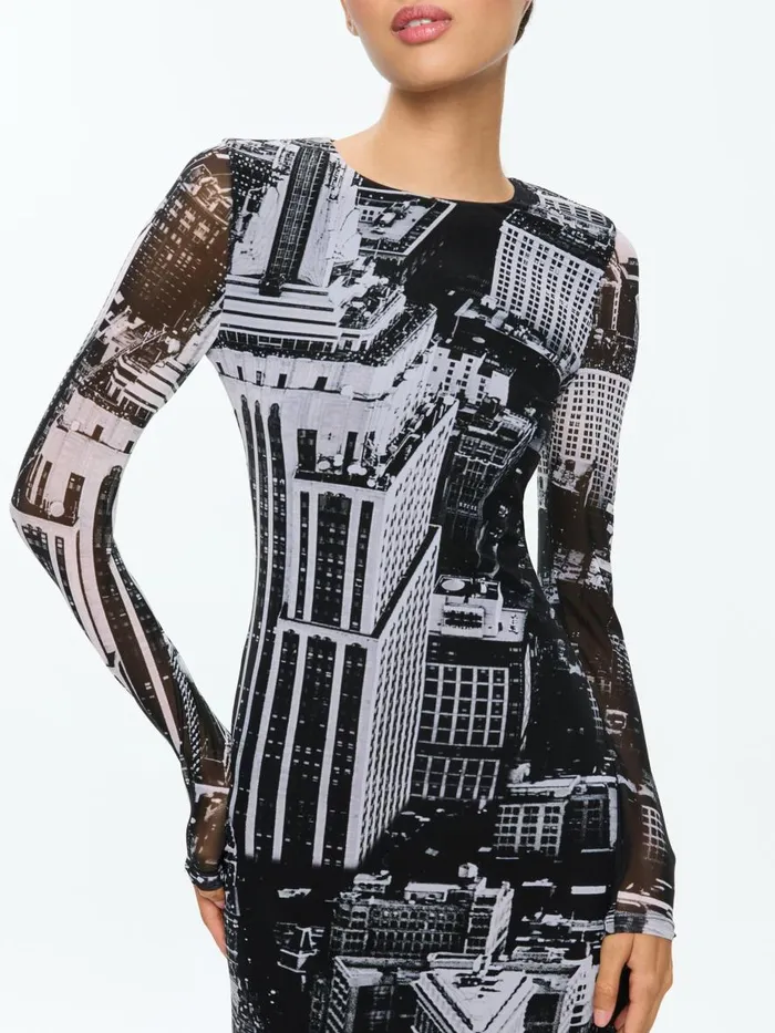 Dresses Women Alice Olivia DELORA LONG SLEEVE MIDI DRESS Cityscape
