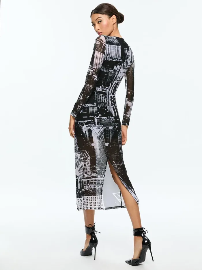 Dresses Women Alice Olivia DELORA LONG SLEEVE MIDI DRESS Cityscape