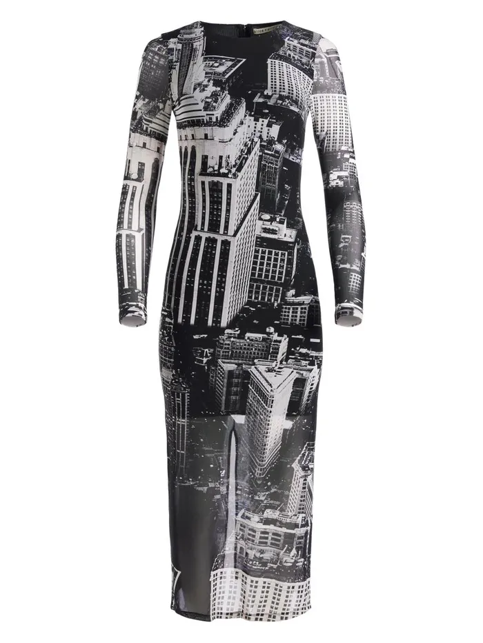 Dresses Women Alice Olivia DELORA LONG SLEEVE MIDI DRESS Cityscape