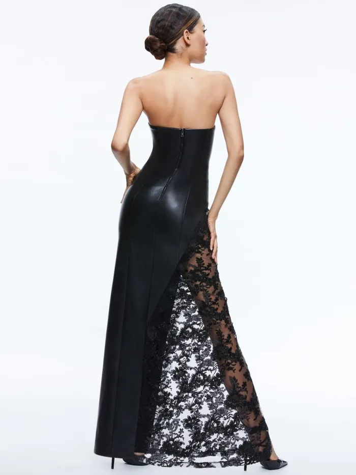 Dresses Women Alice Olivia RETHA VEGAN LEATHER LACE MAXI DRESS Black