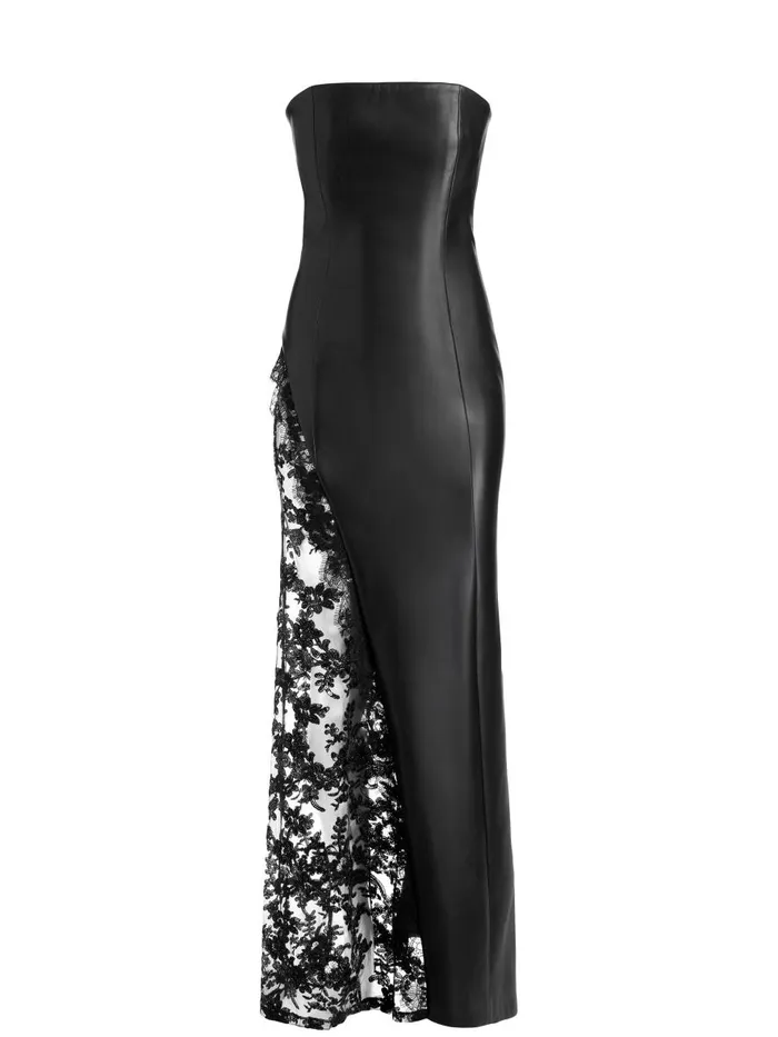 Dresses Women Alice Olivia RETHA VEGAN LEATHER LACE MAXI DRESS Black