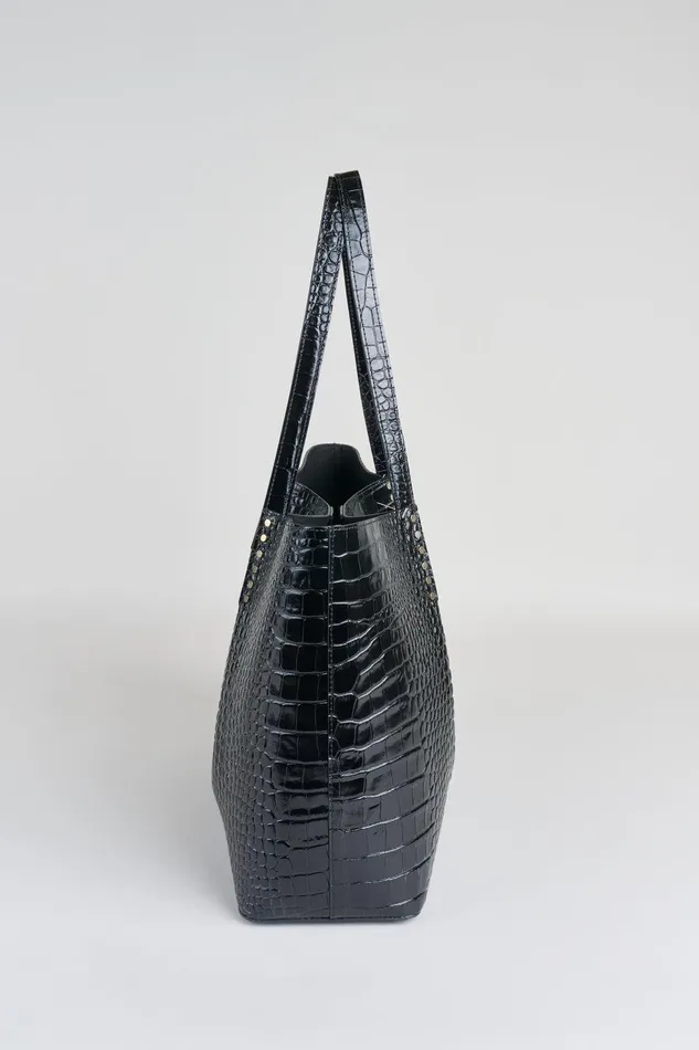 Elie Tahari Crocodile Embossed Leather Tote Black Women Handbags