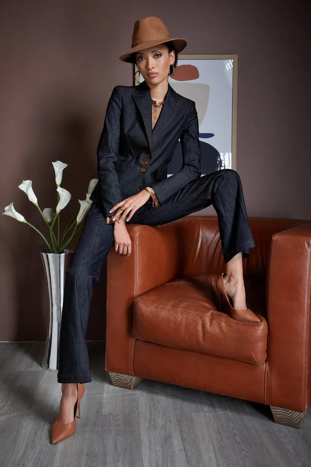 Elie Tahari Denim 3 Button Blazer Indigo Women Jackets and Blazers