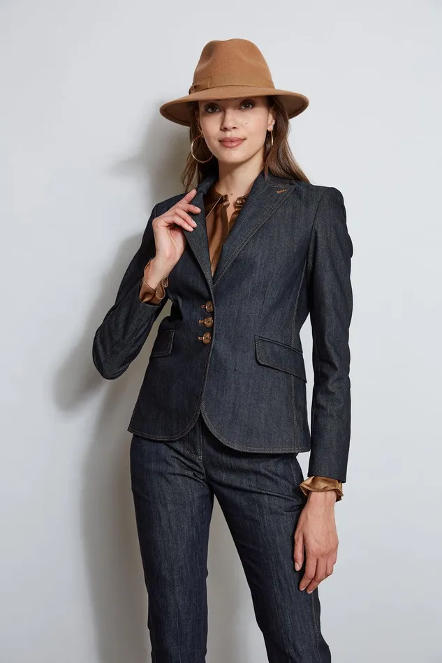 Elie Tahari Denim 3 Button Blazer Indigo Women Jackets and Blazers