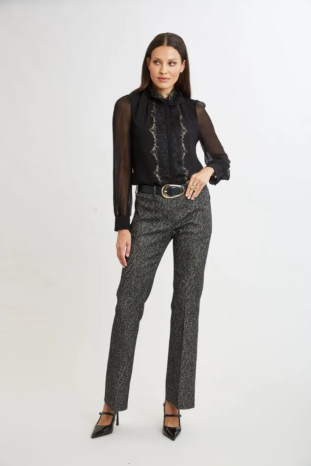 Elie Tahari Fit and Flare Metallic Tweed Pant Black Multi Women Bottoms