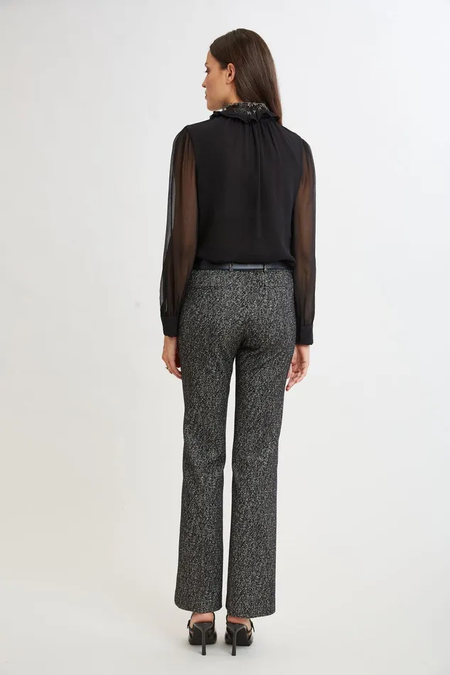 Elie Tahari Fit and Flare Metallic Tweed Pant Black Multi Women Bottoms