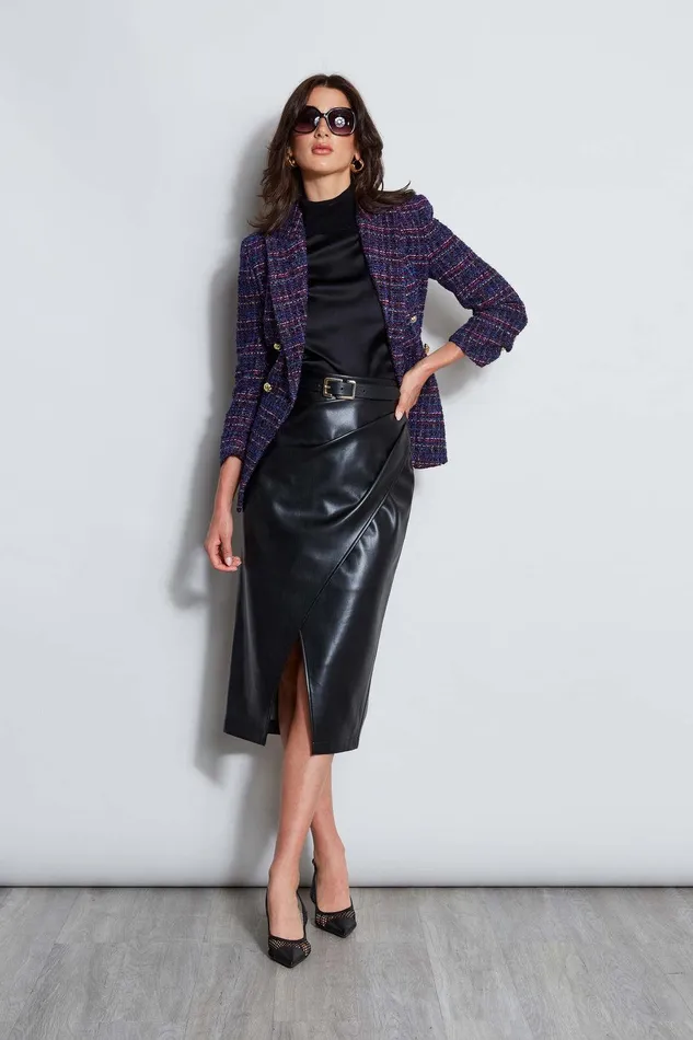 Elie Tahari Puff Sleeve Satin Front Sweater Black Women Tops