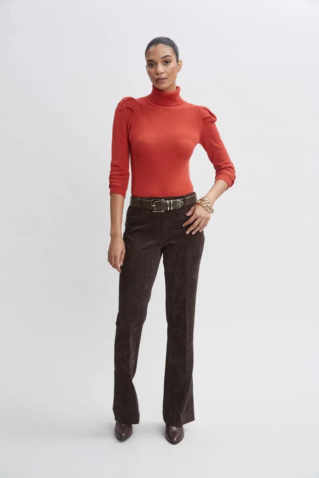 Elie Tahari Ruched Sleeve Cashmere Wool Sweater Russet Women Suiting