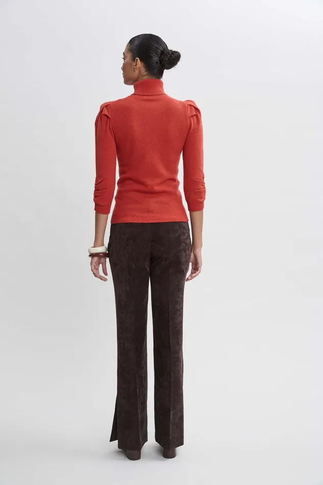 Elie Tahari Ruched Sleeve Cashmere Wool Sweater Russet Women Suiting
