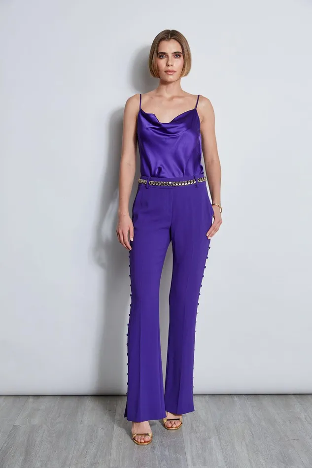 Elie Tahari Side Button Crepe Pant Grape Women Bottoms
