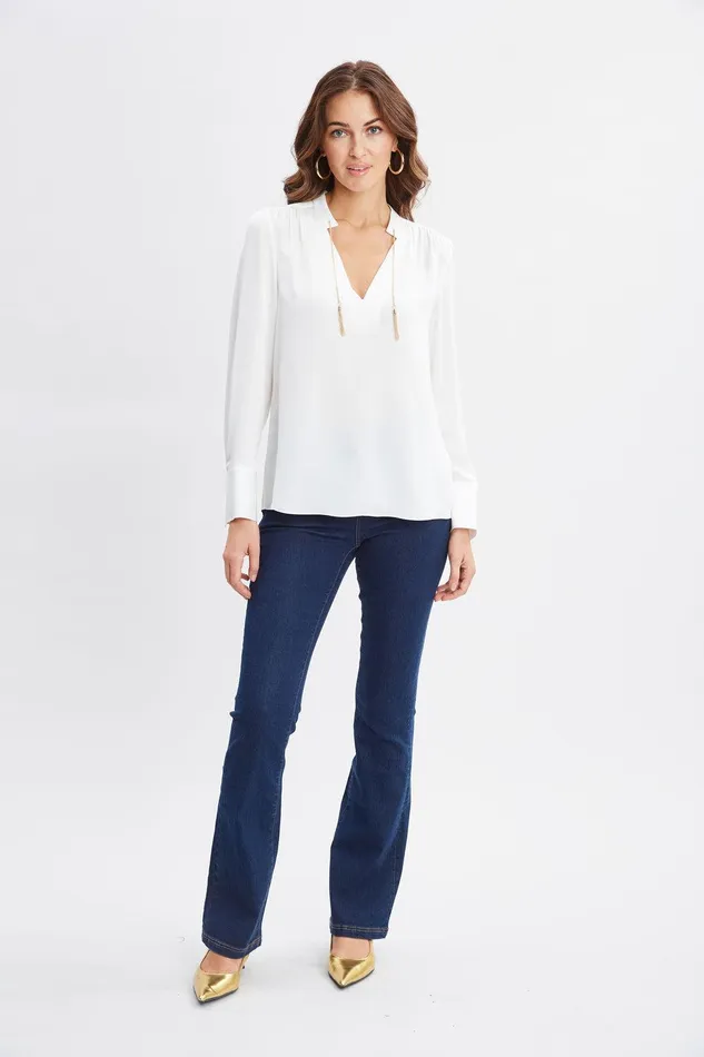 Elie Tahari Silk Chain Tassel Shirt Fresh Pearl Women Tops