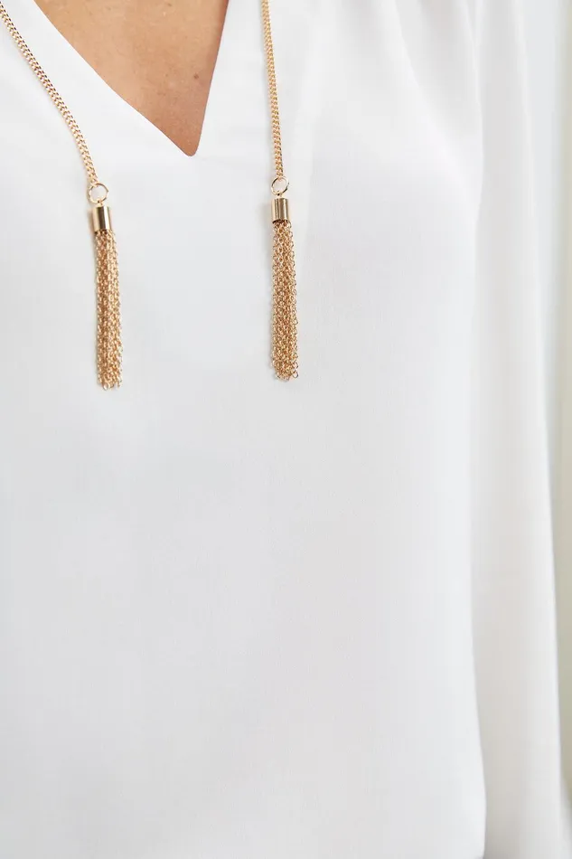 Elie Tahari Silk Chain Tassel Shirt Fresh Pearl Women Tops