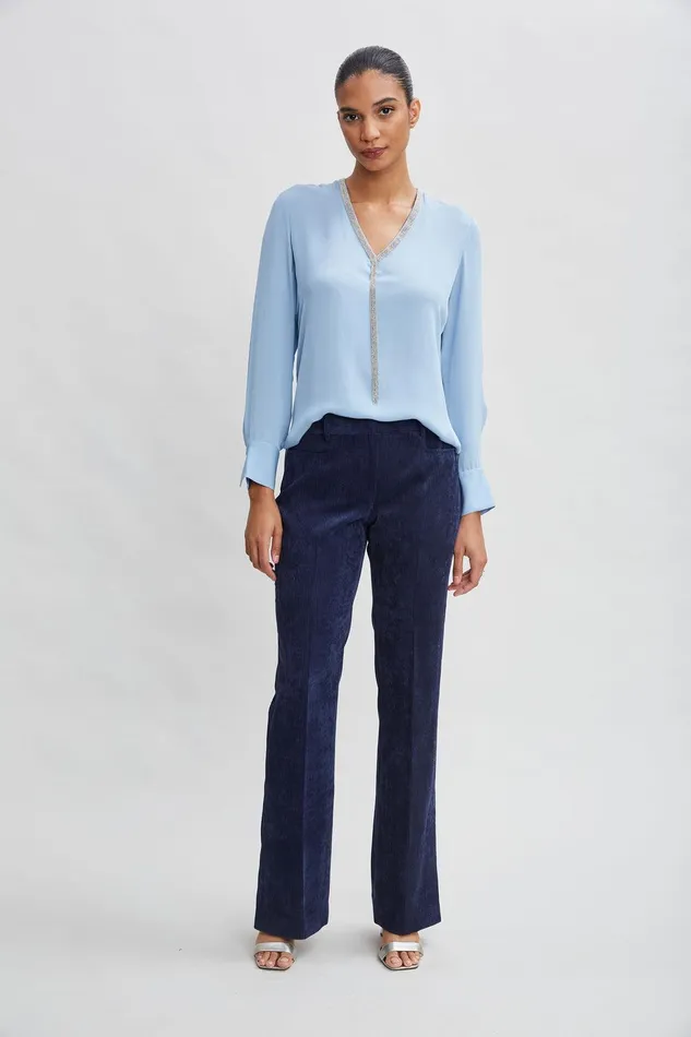 Elie Tahari Silk Long Sleeve Chain Shirt Sky Blue Women Tops