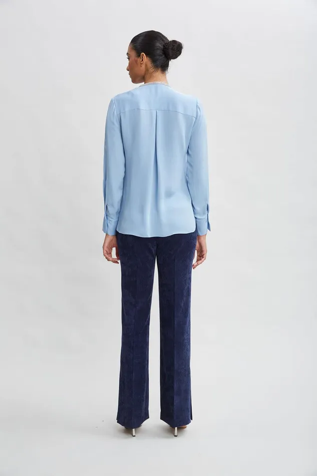 Elie Tahari Silk Long Sleeve Chain Shirt Sky Blue Women Tops