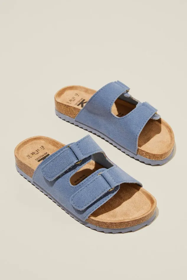 Frankie Double Strap Slide Steel GirlsBoys Cotton On Flats and Sandals Frankie Double Strap Slide Steel GirlsBoys Cotton On Flats and Sandals