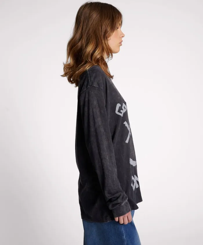 GOOD VIBES ONLY LONG SLEEVE TEE Women One Teaspoon Basic Tees GOOD VIBES ONLY LONG SLEEVE TEE Women One Teaspoon Basic Tees