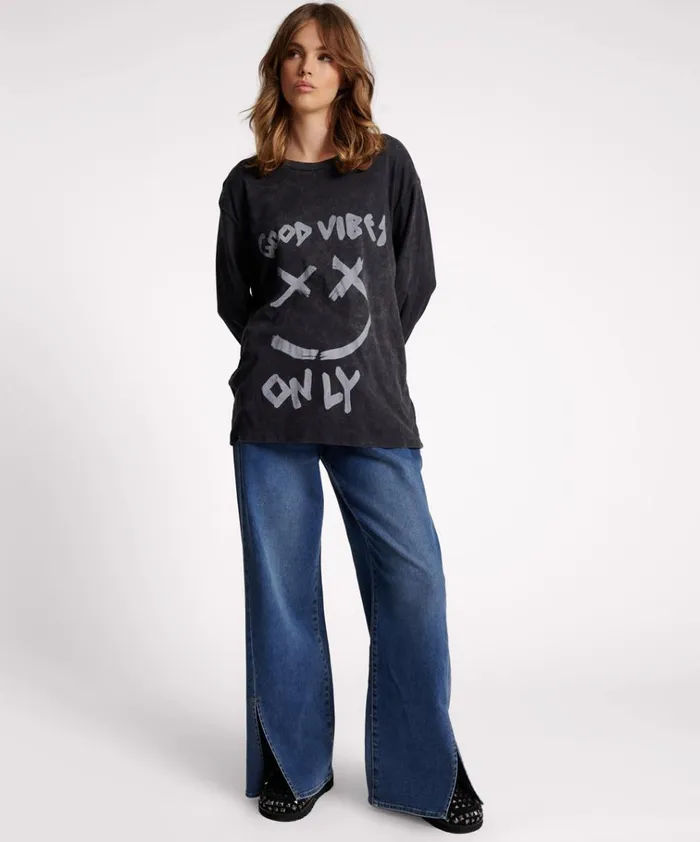 GOOD VIBES ONLY LONG SLEEVE TEE Women One Teaspoon Basic Tees GOOD VIBES ONLY LONG SLEEVE TEE Women One Teaspoon Basic Tees
