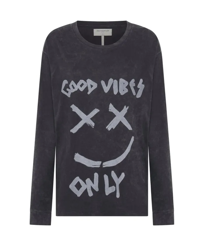 GOOD VIBES ONLY LONG SLEEVE TEE Women One Teaspoon Basic Tees GOOD VIBES ONLY LONG SLEEVE TEE Women One Teaspoon Basic Tees