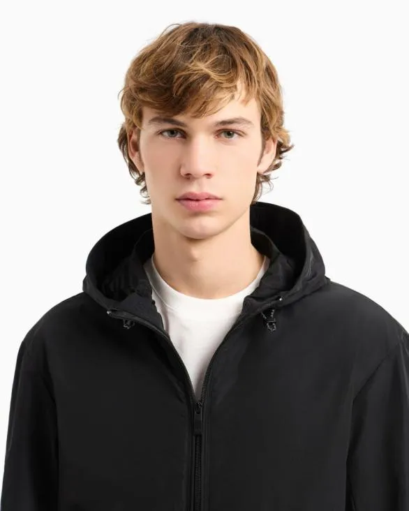 Jacket With Hood And Pockets Black Men Armani Outerwear Jacket With Hood And Pockets Black Men Armani Outerwear