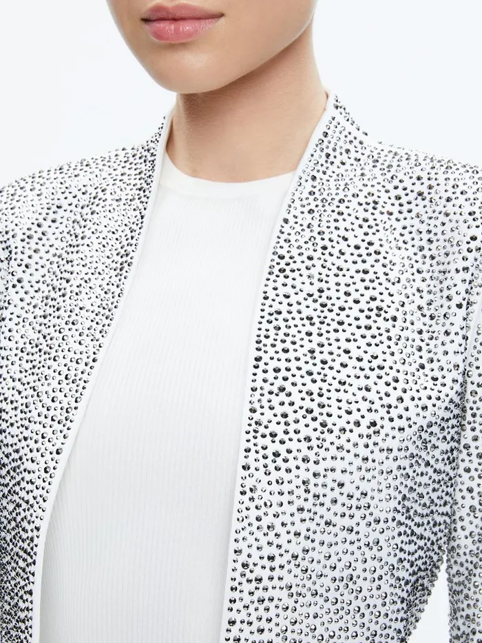 Jackets Coats Women Alice Olivia KALIA EMBELLISHED OPEN FRONT JACKET Off Whitesilver