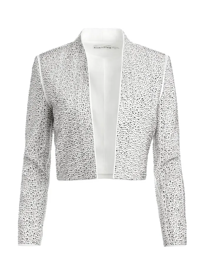 Jackets Coats Women Alice Olivia KALIA EMBELLISHED OPEN FRONT JACKET Off Whitesilver