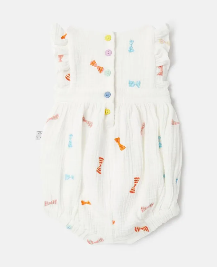 Kids Newborn 0 8211 24 Months Stella McCartney Striped Bow Embroidery Romper Ivory
