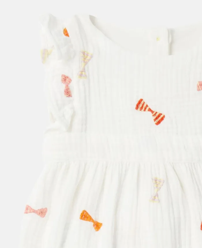 Kids Newborn 0 8211 24 Months Stella McCartney Striped Bow Embroidery Romper Ivory