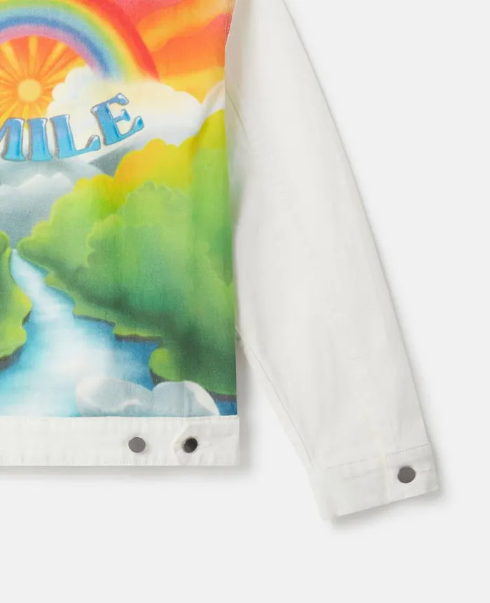 Kids Outerwear Stella McCartney Smile Embroidery Denim Jacket Ivory