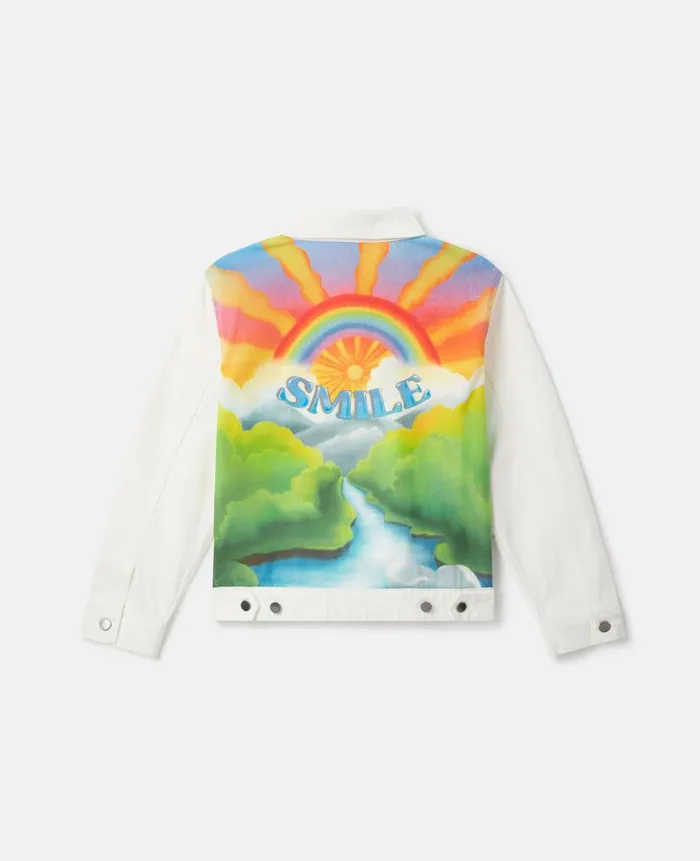 Kids Outerwear Stella McCartney Smile Embroidery Denim Jacket Ivory