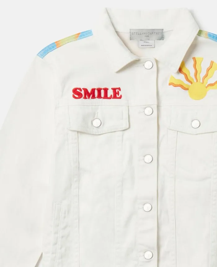 Kids Outerwear Stella McCartney Smile Embroidery Denim Jacket Ivory
