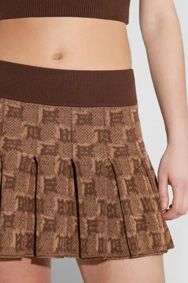 Knitted Monogram Pleated Skirt Brown Women MISBHV Knitwear