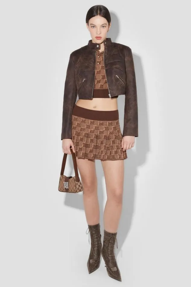 Knitted Monogram Pleated Skirt Brown Women MISBHV Knitwear